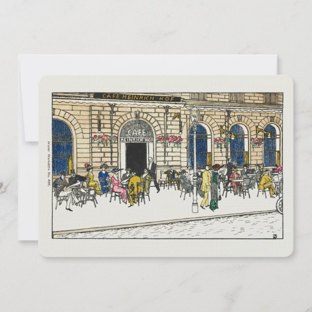 Stationärt 15 x 7-bitarskort i Paris Cafe-vykort Inbjudningar (Framsida)
