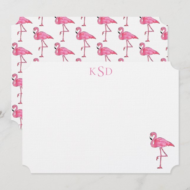 Stationärt MonogramFlamingotryck Inbjudningar (Fram/baksida)