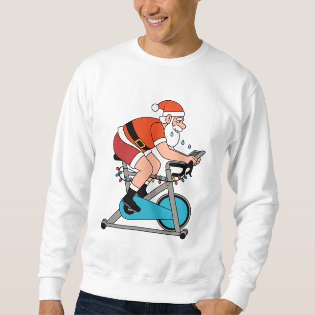 Stationary Bike Santa – Stay Fit This Christmas Lång Ärmad Tröja (Framsida)
