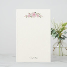 Stationary Paper with Name Soft Pink Roses Brevpapper