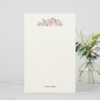 Stationary Paper with Name Soft Pink Roses Brevpapper