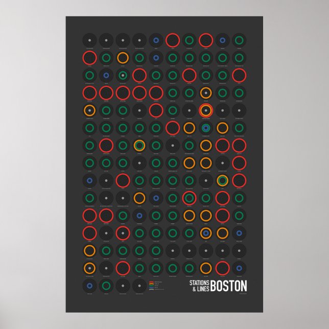 Stationer & Linjer: Boston (Mörk) Poster (Framsidan)