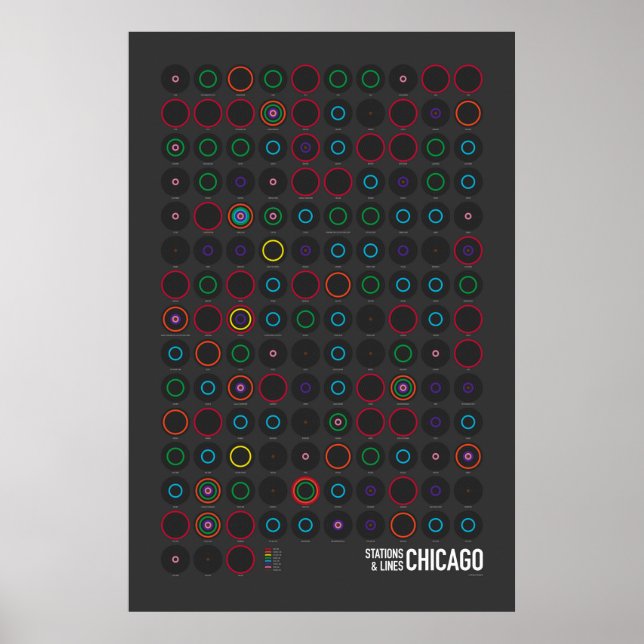Stationer & Linjer: Chicago (Mörk) Poster (Framsidan)