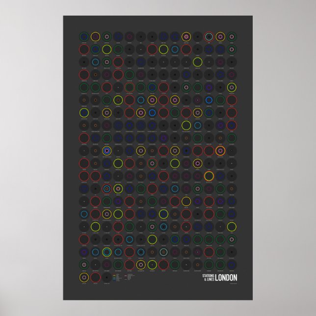 Stationer & Linjer: London (Mörk) Poster (Framsidan)