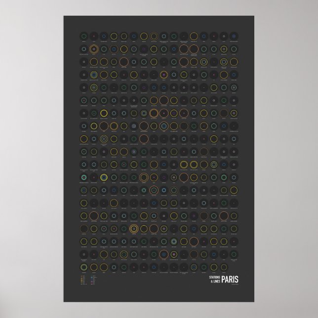 Stationer & Linjer: Paris (Mörk) Poster (Framsidan)
