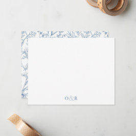 Stationeriet Daety Blue Blommigt Monogram Par Anteckningskort