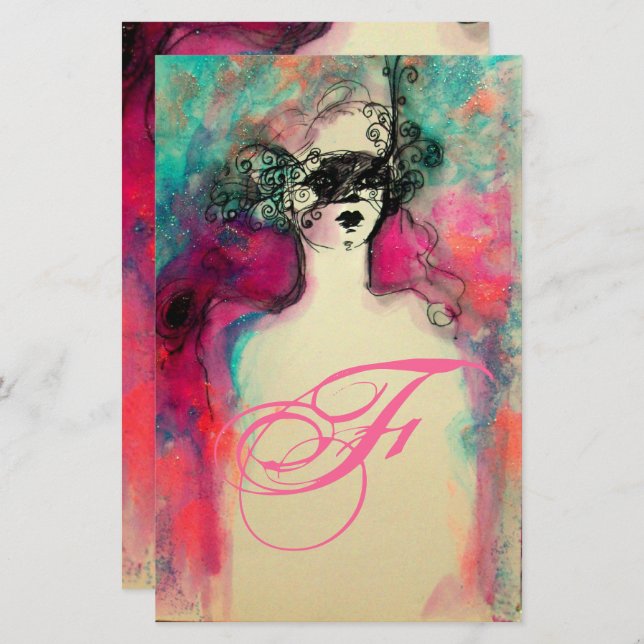 STATIONERY CHARM MONOGRAM BEAUTY MODE BREVPAPPER (Fram/baksida)