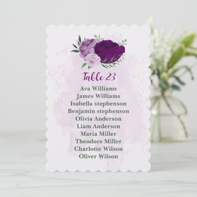 Stationsschema för romantiskt lila blommor inbjudningar (Stående Fram)