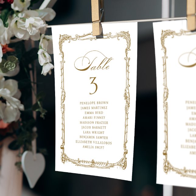 Stationsscheman för guld Vintage Ram Klassiska brö (Gold Vintage Frame Classic wedding seating charts)