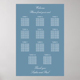 Stationsschemat Dusty Blue 11 Bord Bröllop Poster