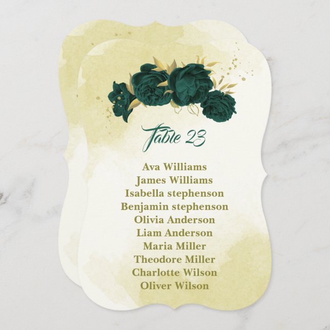 Stationsschemat för Emerald grönt guld blommigt Inbjudningar (Fram/baksida)