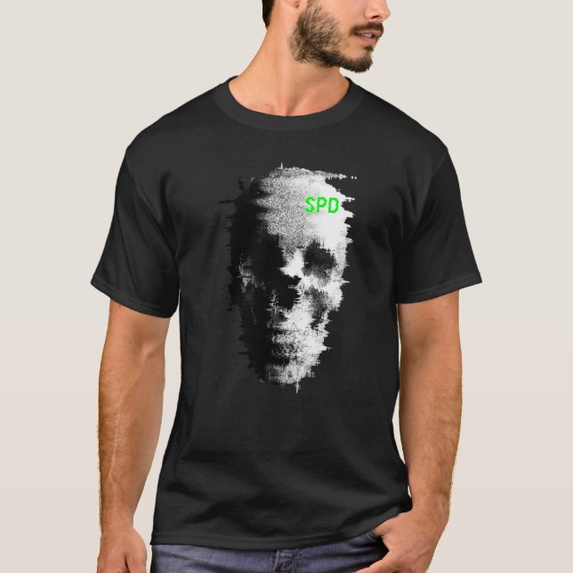 Statisk Glitch Spökskalle TV T Shirt (Framsida)