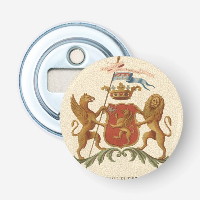 Statiskt Heraldic Badge med Griffin och Lejont Flasköppnare (Framsidan)