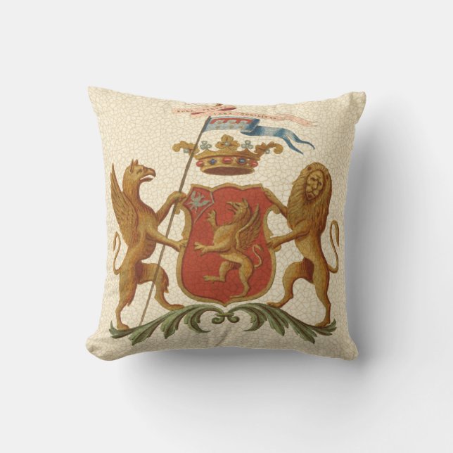 Statiskt Heraldic Badge med Griffin och Lejont Kudde (Framsida)