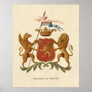 Statiskt Heraldic Badge med Griffin och Lejont Poster