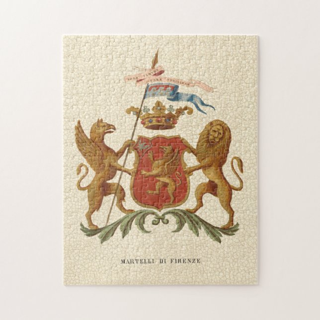 Statiskt Heraldic Badge med Griffin och Lejont Pussel (Vertikal)