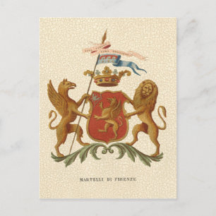 Statiskt Heraldic Badge med Griffin och Lejont Vykort
