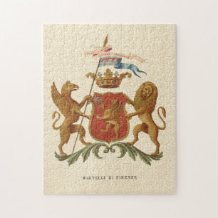 Statiskt heraldiskt badge med Griffin och Lejonare Pussel
