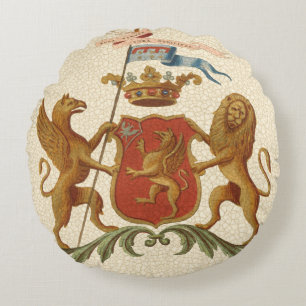 Statiskt heraldiskt badge med Griffin och Lejonare Rund Kudde