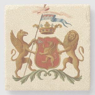 Statiskt heraldiskt badge med Griffin och Lejonare Stenunderlägg