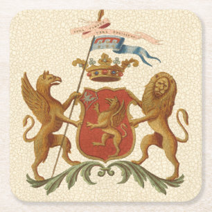 Statiskt heraldiskt badge med Griffin och Lejonare Underlägg Papper Kvadrat