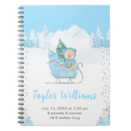 Statistik över Vinter Bear Blue Sleigh Birth Anteckningsbok