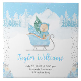 Statistik över Vinter Bear Blue Sleigh Birth Kakelplatta