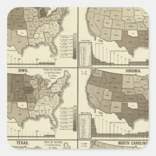 Statistisk United States lithographed kartor Fyrkantigt Klistermärke