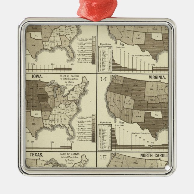 Statistisk United States lithographed kartor Julgransprydnad Metall (Framsidan)