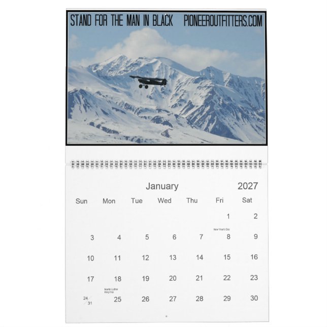 Stativ för manen i svart utskrivaven kalender (Jan 2027)