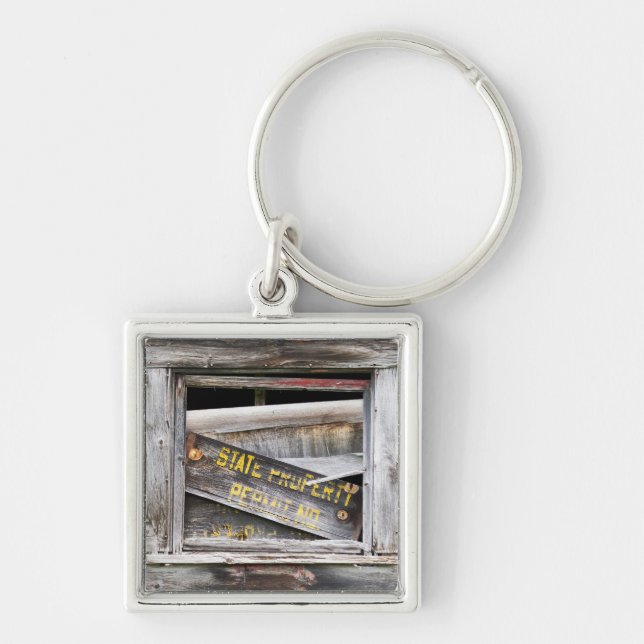 Statlig egendom fyrkantig silverfärgad nyckelring (Framsidan)