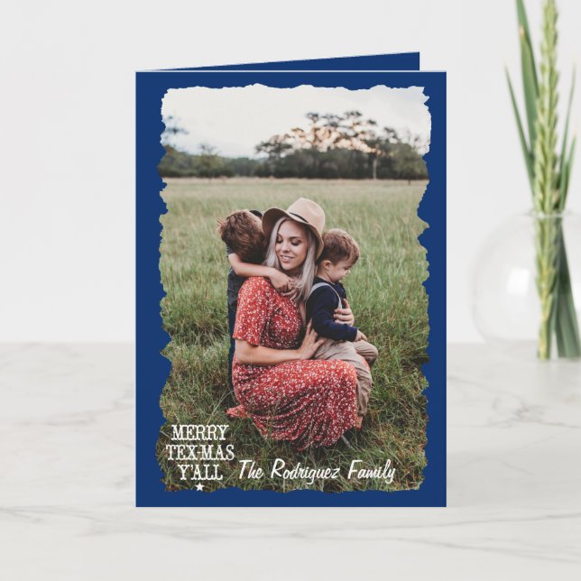 Statlig flagga Blue Merry Tex-Mas Y'all Photo Kort (Framsida)