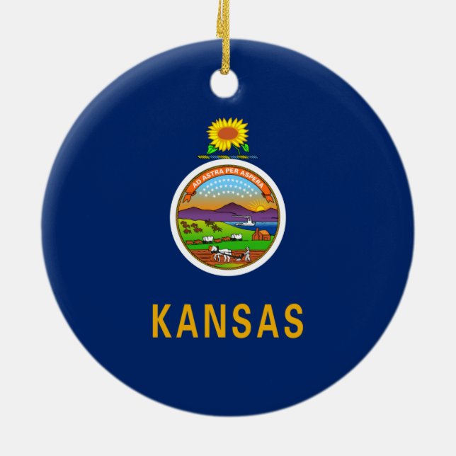 Statlig flagga i Kansas Julgransprydnad Keramik (Baksidan)
