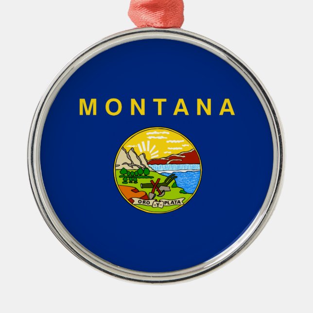 Statlig flagga i Montana (MT, USA) Julgransprydnad Metall (Framsidan)