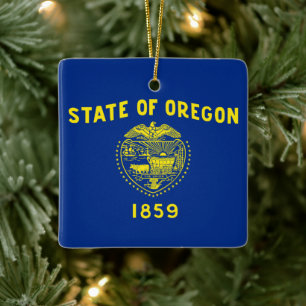 Statlig flagga i Oregon Julgransprydnad Keramik