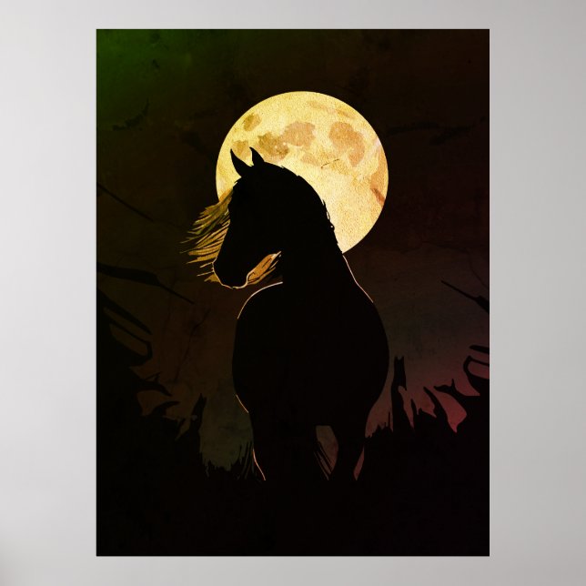 Ståtlig häst i silhuett under fullmåne poster (Framsidan)