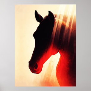Ståtlig hästhästsilhuett Eldig gryningsglöd Poster