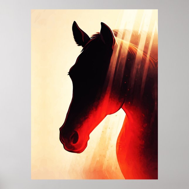 Ståtlig hästhästsilhuett Eldig gryningsglöd Poster (Framsidan)