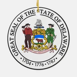 Statliga Delaware förseglar flagga för Amerika Julgransprydnad Keramik