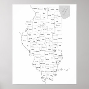Statliga Illinois skisserar kartan med län Poster