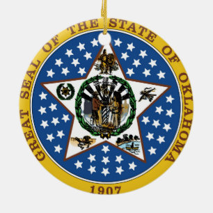 Statliga Oklahoma förseglar flagga för Amerika Julgransprydnad Keramik