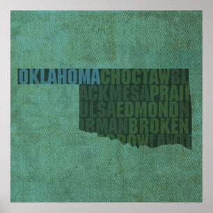 Statliga Oklahoma skisserar ordkartan på kanfas Poster