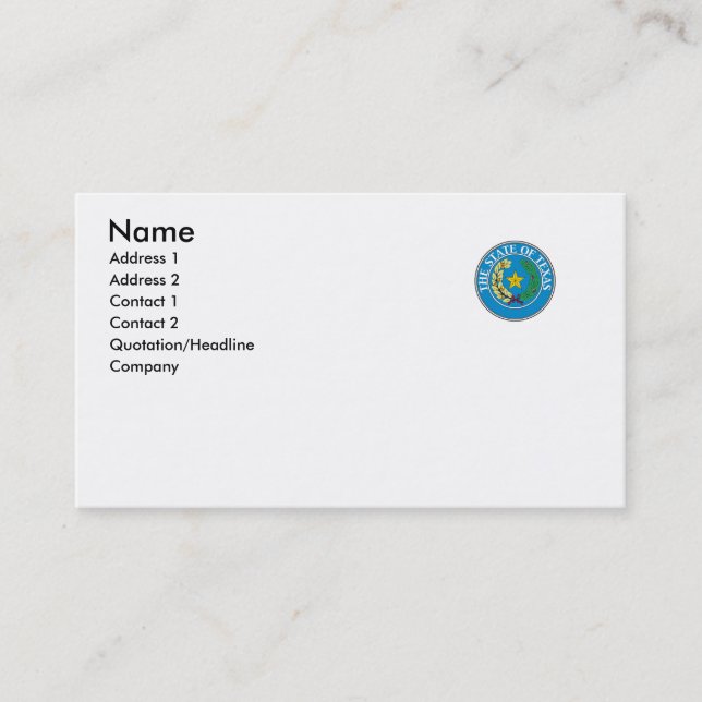Statliga Texas förseglar Visitkort (Framsida)