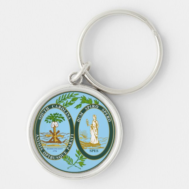 Statligt försegla av South Carolina Keychain Rund Silverfärgad Nyckelring (Framsidan)