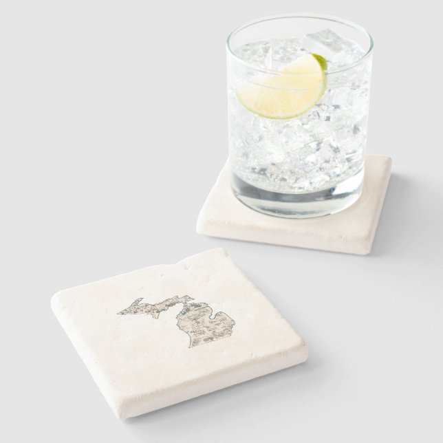 Statsdiagram för Michigan Antique Bild Karta Vinta Underlägg Sten (Sidan)