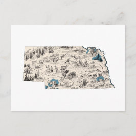 Statsdiagram för Nebraska Vintage Bild Karta Nebra Vykort