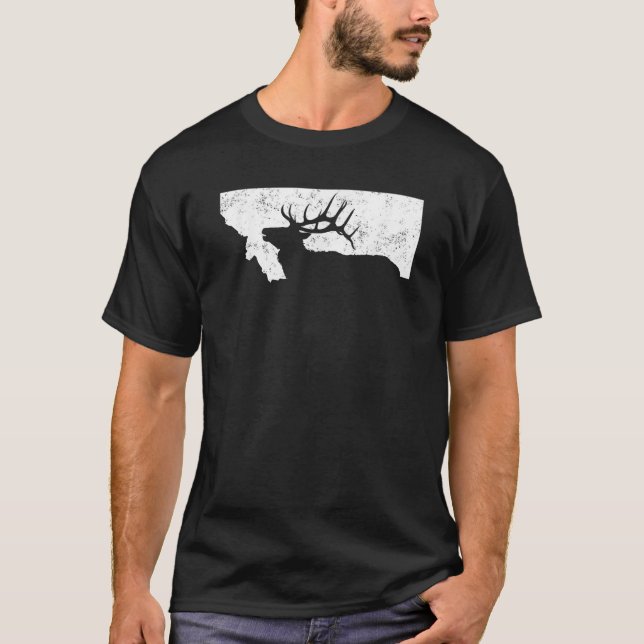 Statsformen Montana Elk Hunting Bull Elk MT T Shirt (Framsida)