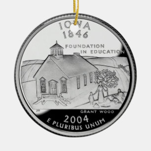 Statskvartal för Iowa Reverse Side Faux Julgransprydnad Keramik