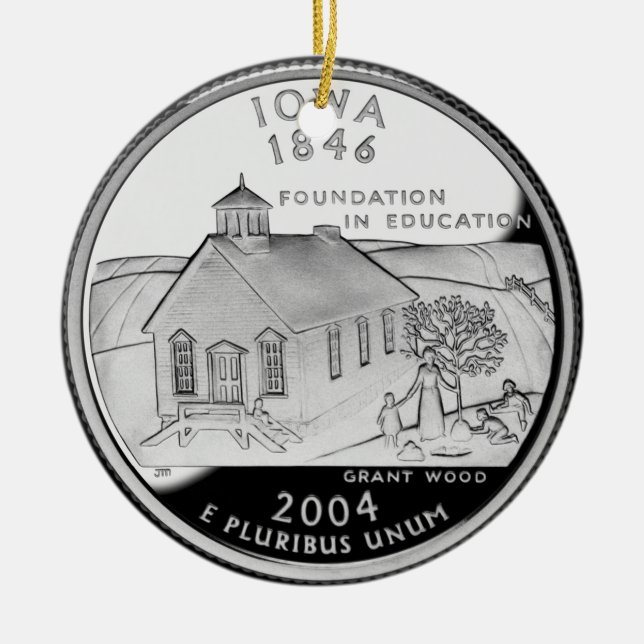 Statskvartal för Iowa Reverse Side Faux Julgransprydnad Keramik (Framsidan)