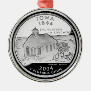 Statskvartal för Iowa Reverse Side Faux Julgransprydnad Metall